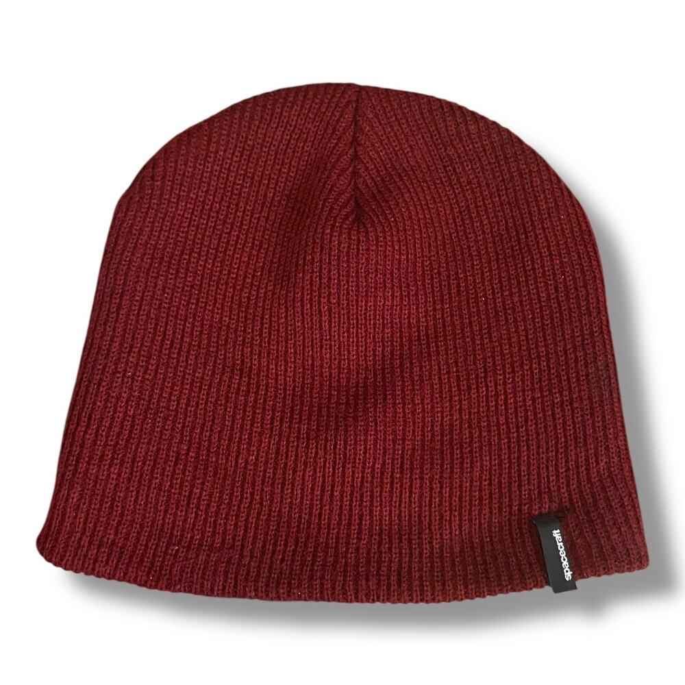Spacecraft Knit Beanie Wine Red Cuffed Winter Hat